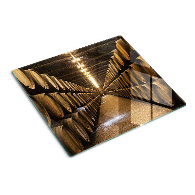 Glass chopping board Interior of a winery with barrels