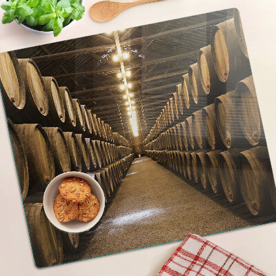 Glass chopping board Interior of a winery with barrels