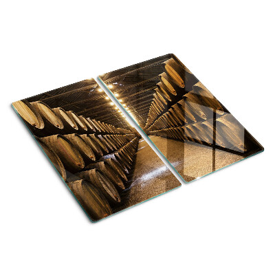 Glass chopping board Interior of a winery with barrels