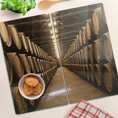 Glass chopping board Interior of a winery with barrels