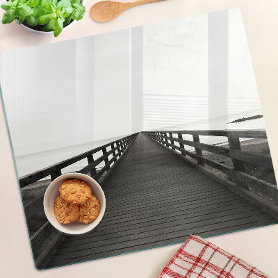 Glass kitchen board Wooden jetty over the water