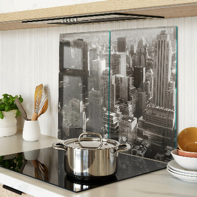 Glass kitchen board Panorama of the city in shades of black and white