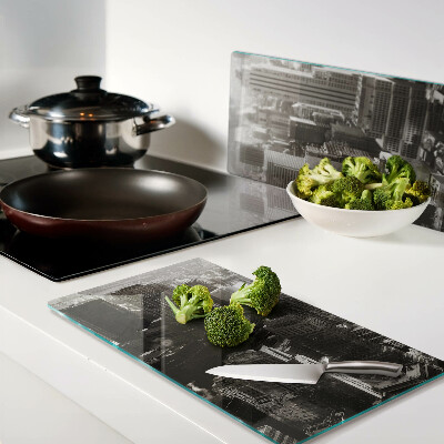 Glass kitchen board Panorama of the city in shades of black and white