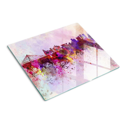 Glass kitchen board City in watercolor style