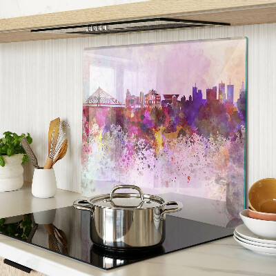 Glass kitchen board City in watercolor style