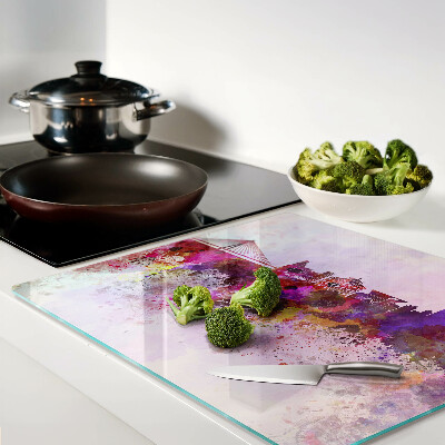 Glass kitchen board City in watercolor style