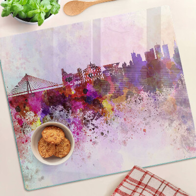 Glass kitchen board City in watercolor style