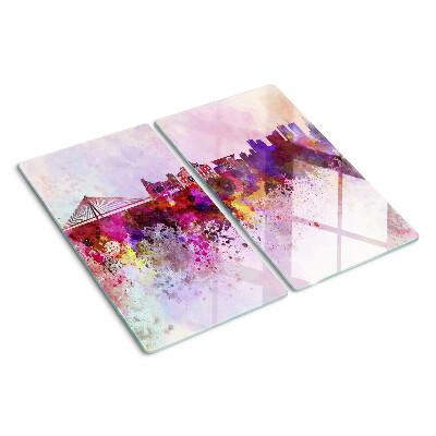 Glass kitchen board City in watercolor style
