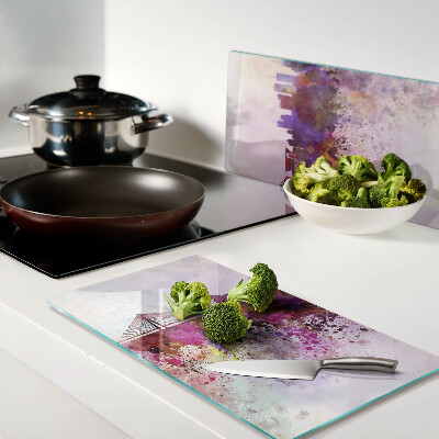 Glass kitchen board City in watercolor style