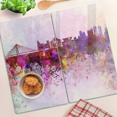 Glass kitchen board City in watercolor style