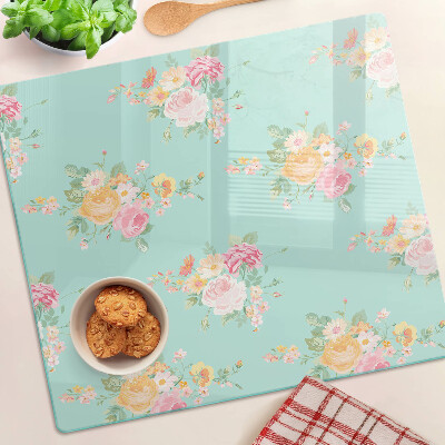 Glass chopping board Floral pattern in pastel colors