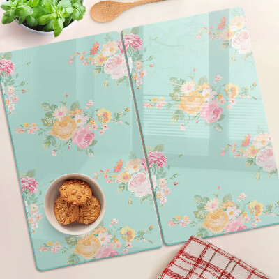 Glass chopping board Floral pattern in pastel colors