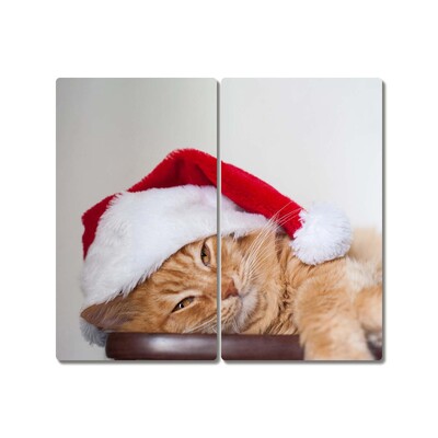 Kitchen Splashback Cat Santa Hat Christmas