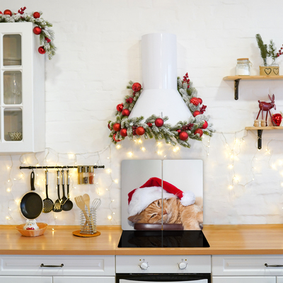 Kitchen Splashback Cat Santa Hat Christmas