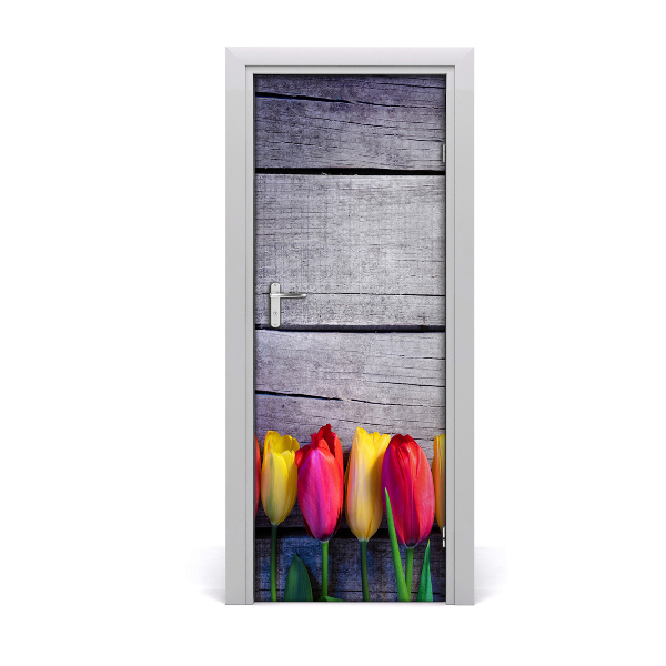 Self-adhesive door sticker Colorful tulips