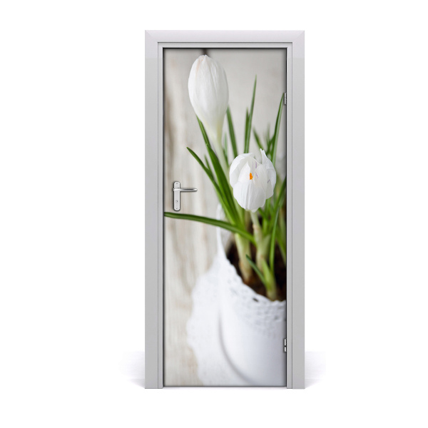 Self-adhesive door sticker White crocuses