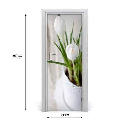 Self-adhesive door sticker White crocuses