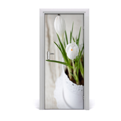 Self-adhesive door sticker White crocuses