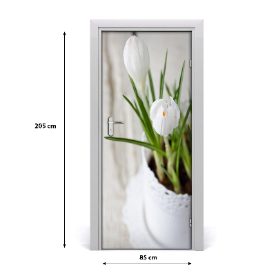 Self-adhesive door sticker White crocuses