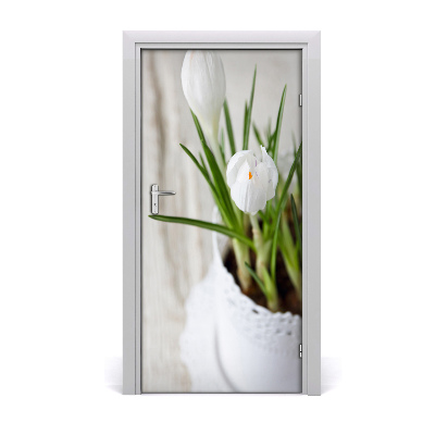 Self-adhesive door sticker White crocuses