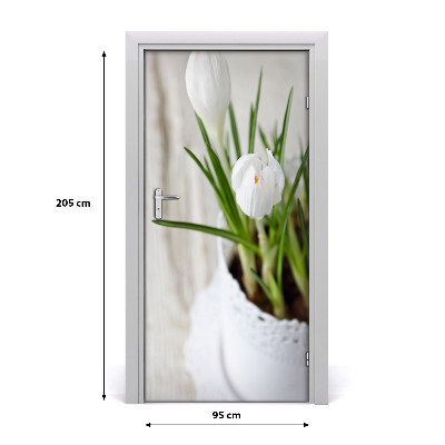 Self-adhesive door sticker White crocuses