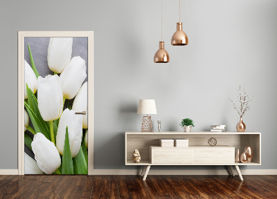 Self-adhesive door sticker White tulips