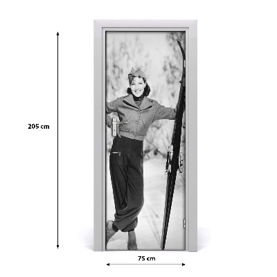 Door wallpaper Woman with skis