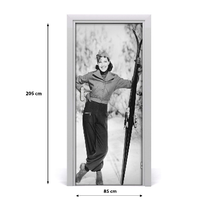 Door wallpaper Woman with skis