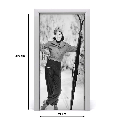 Door wallpaper Woman with skis