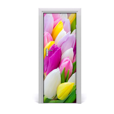 Self-adhesive door sticker Colorful tulips