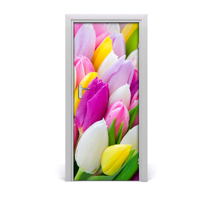 Self-adhesive door sticker Colorful tulips