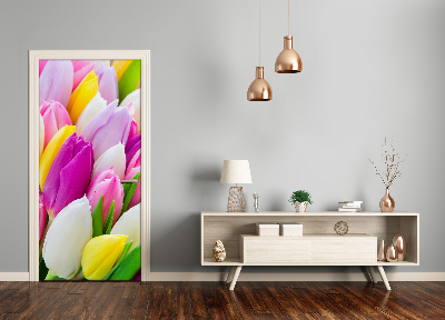 Self-adhesive door sticker Colorful tulips