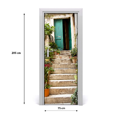 Self-adhesive door wallpaper Old stairs