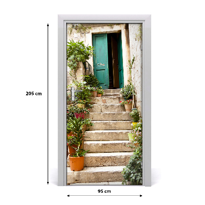 Self-adhesive door wallpaper Old stairs