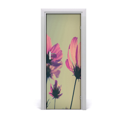 Self-adhesive door wallpaper Pink flowers