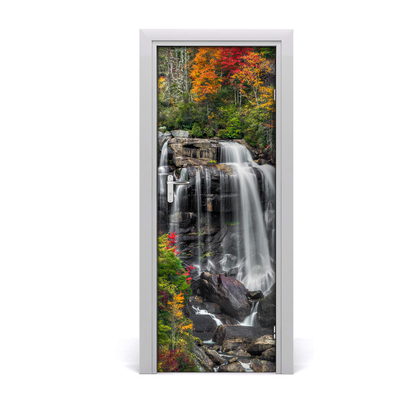 Self-adhesive door sticker Waterfall in autumn