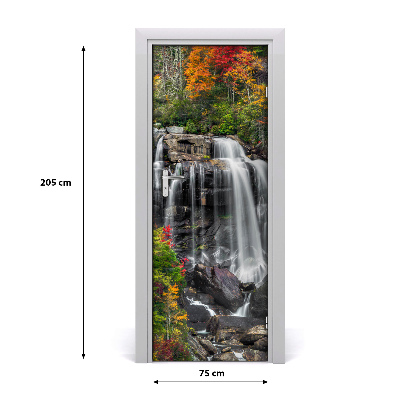 Self-adhesive door sticker Waterfall in autumn