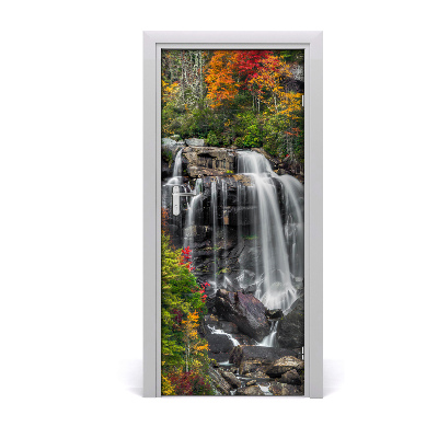 Self-adhesive door sticker Waterfall in autumn