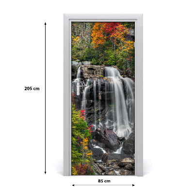 Self-adhesive door sticker Waterfall in autumn