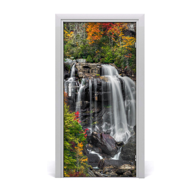 Self-adhesive door sticker Waterfall in autumn