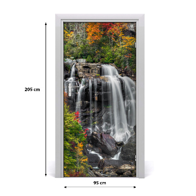 Self-adhesive door sticker Waterfall in autumn