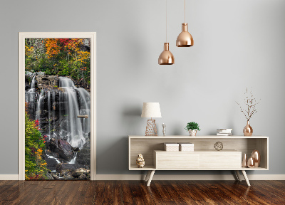 Self-adhesive door sticker Waterfall in autumn