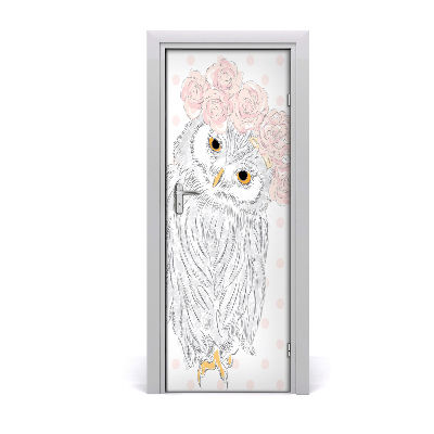 Self-adhesive door sticker Owl in a wreath