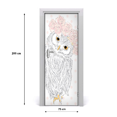 Self-adhesive door sticker Owl in a wreath