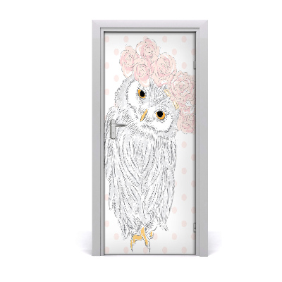 Self-adhesive door sticker Owl in a wreath