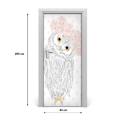 Self-adhesive door sticker Owl in a wreath