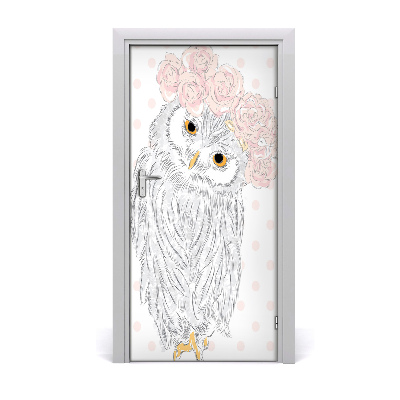 Self-adhesive door sticker Owl in a wreath