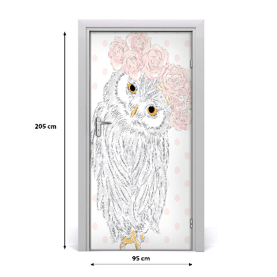 Self-adhesive door sticker Owl in a wreath