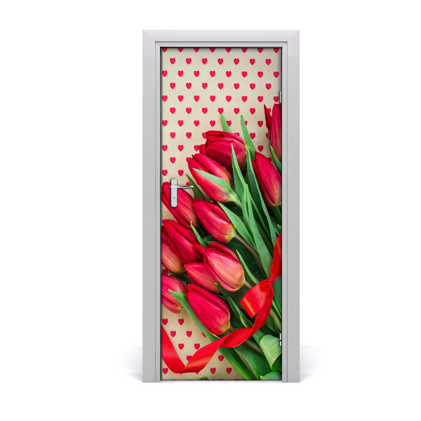 Self-adhesive door sticker Red tulips