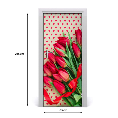 Self-adhesive door sticker Red tulips